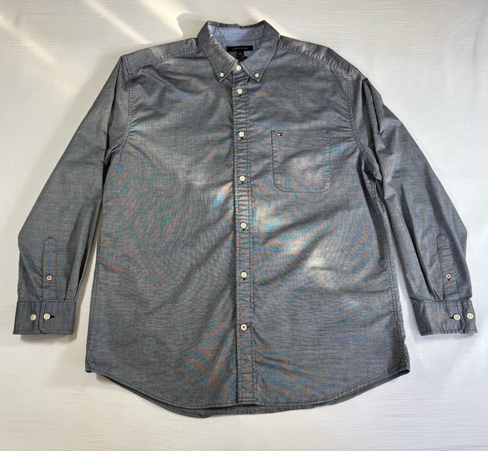TOMMY HILFIGER Men’s XL Blue Gray Classic Fit Button Down Long Sleeve Shirt